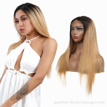 Ombre 4x4 Lace Closure Wig Straight Human Hair Pre-Plucked 1B/27 Lace Closure Wig For Women Lace Closure Straight Hair Wigs